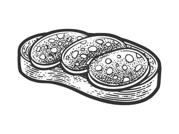 sausage sandwich sketch engraving vector illustration. T-shirt apparel print design. Scratch board imitation. Black and white hand drawn image. - Вектор, зображення