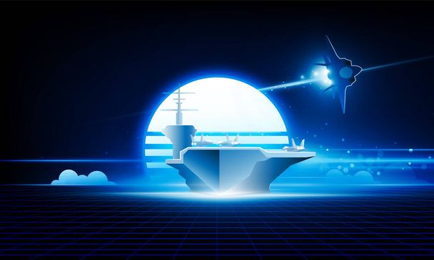 Hochgeschwindigkeitskonzept. Flugzeugträger Kampfjet in Form von Pfeil Licht aus Sonnenuntergang der Technologie Hintergrund Hitech Kommunikationskonzept Innovationshintergrund, Vektordesign - Vektor, Bild