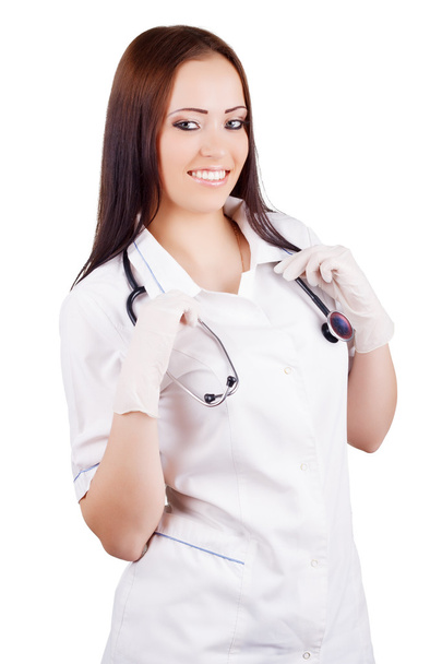 smiling woman doctor in uniform. isolated - Photo, image