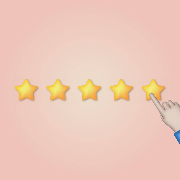 3d cartoon hand pointing to five star rating. Vector illustration - Vector, Image
