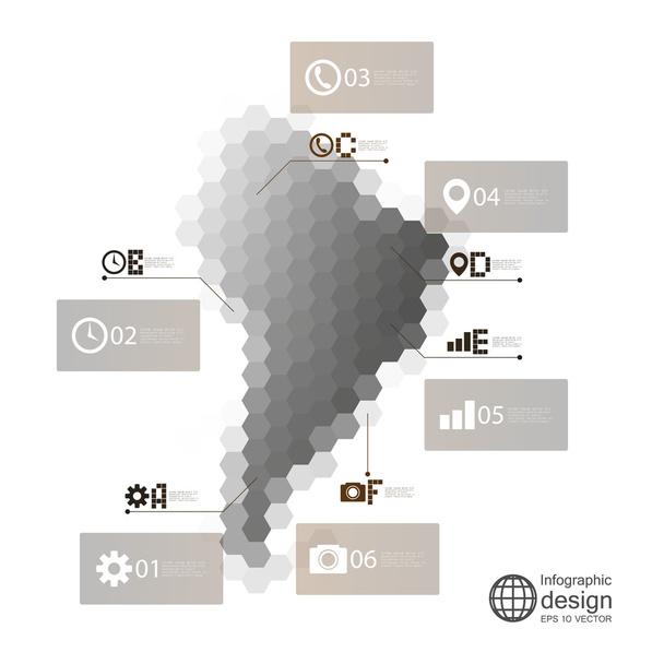 South America map, infographic template for business design, hexagonal design vector illustration - Vektori, kuva