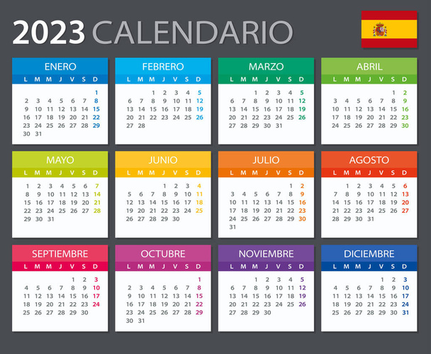 Farbvektorschablone des Kalenders 2023 - spanische Version - Vektor, Bild