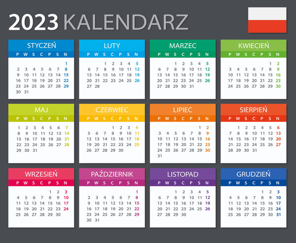 Vector template of color 2023 calendar - Polish version - Vector, imagen
