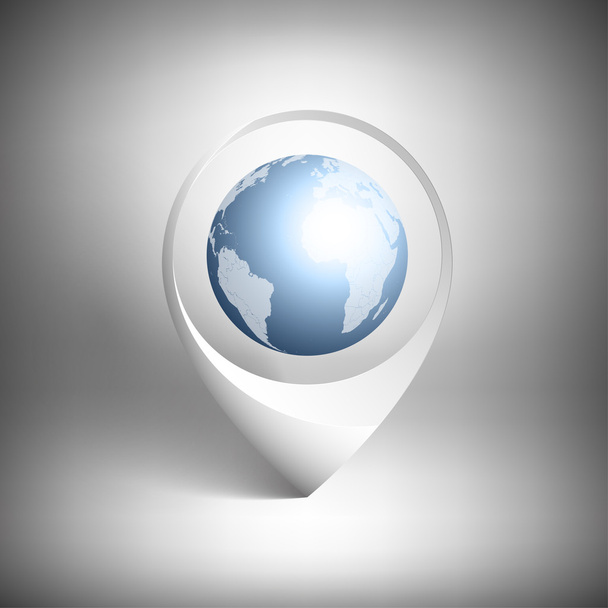 Map pointer with globe of world. White icon template vector - Vektor, obrázek