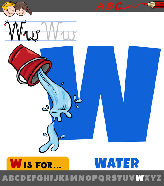 Educational cartoon illustration of letter W from alphabet with water - Vektor, Bild