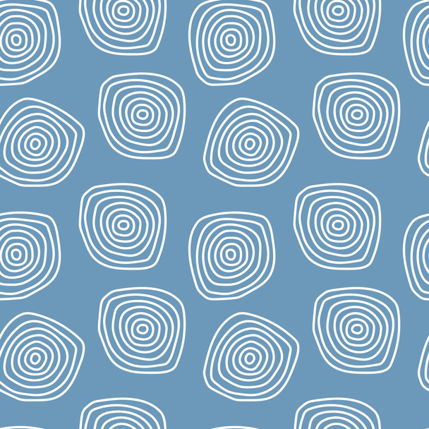 Hand drawn concentric circles seamless pattern. White circles on blue background. For design, textile, wrapping, card, print. - Vector, imagen