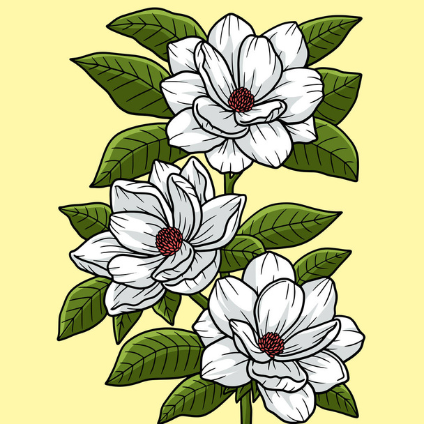 Ilustracja tej kreskówki pokazuje ilustrację kwiatu magnolii. - Wektor, obraz