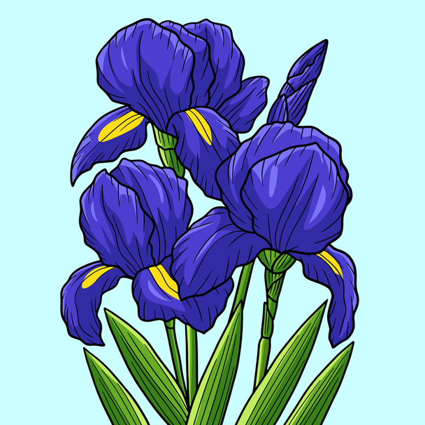 This cartoon illustration shows an irises flower illustration. - Vector, Image