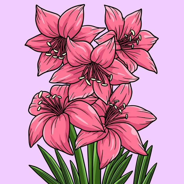 Esta ilustración de dibujos animados muestra una ilustración de flores amarilis. - Vector, Imagen