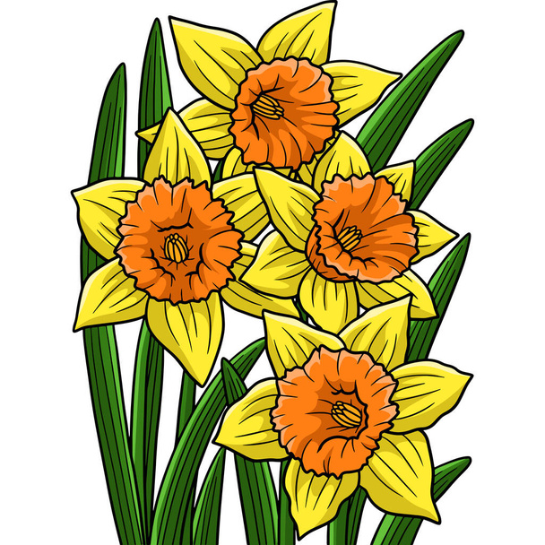 Questa illustrazione del fumetto mostra un'illustrazione del fiore del narciso. - Vettoriali, immagini