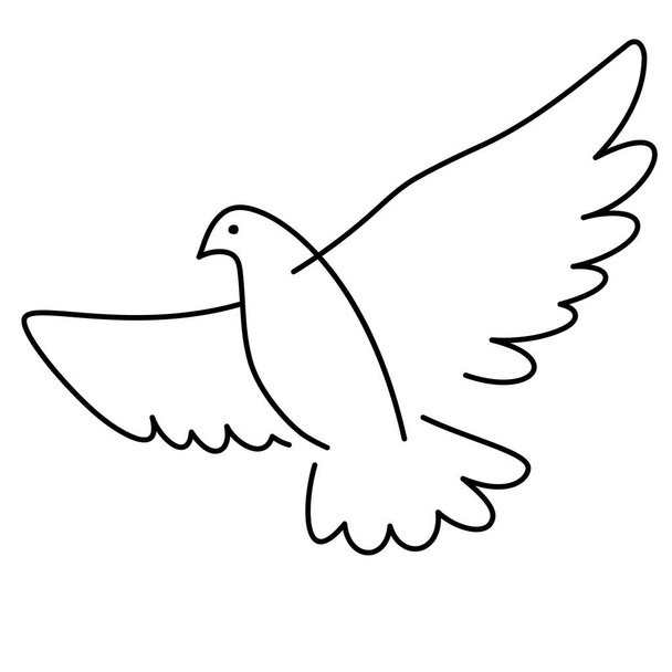 創造的なアウトライン鳩イラスト。線形鳥のアイコン。白い背景の上の平和と自由のシンボル. - ベクター画像