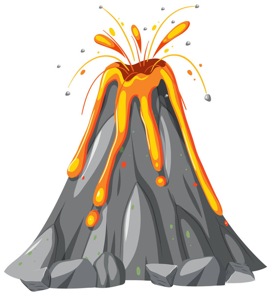 Volcano with lava in cartoon style illustration - Vector, Image