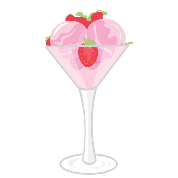 Sweet strawberry ice-cream in glass on white background - Vector, Image