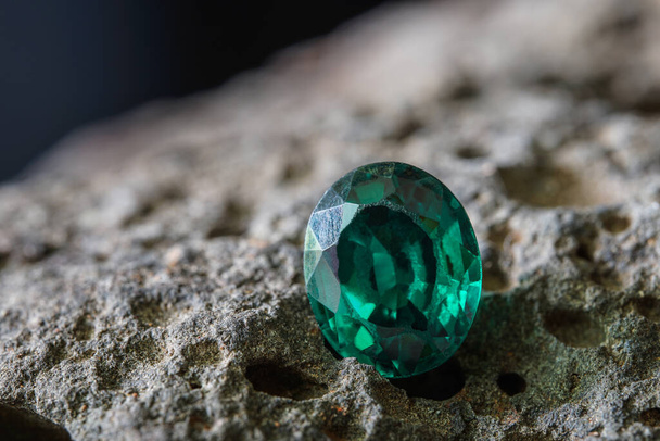 Natural Sapphire gemstone, Jewel or gems on black shine color, Collection of many natural gemstones on stone - Fotoğraf, Görsel