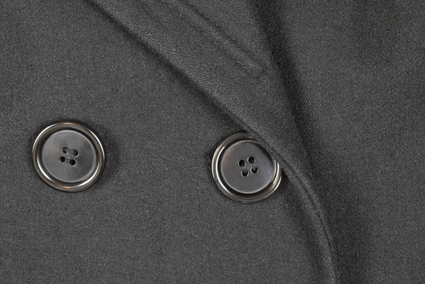 Closeup of stylish dark gray peacoat with buttons. - Φωτογραφία, εικόνα