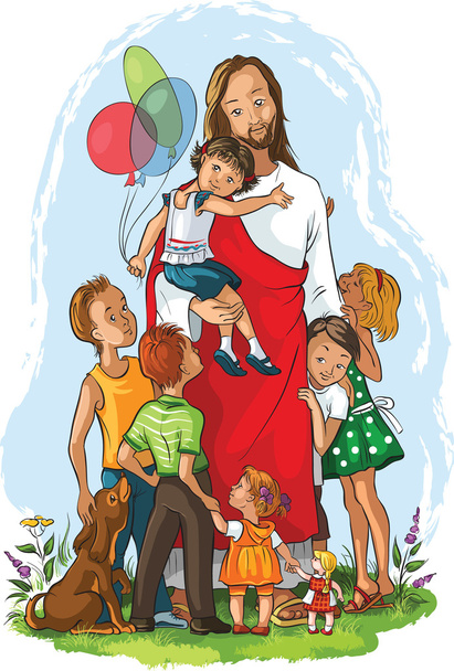 Jézus és a gyermekek - Vektor, kép