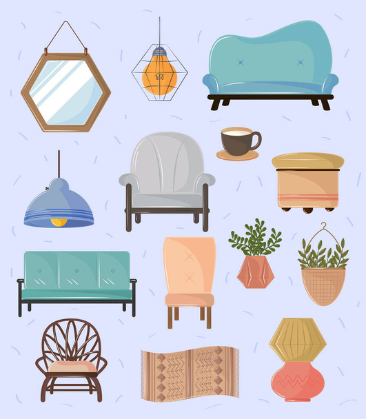 iconos hogar dulce, muebles y decoraciones - Vector, imagen