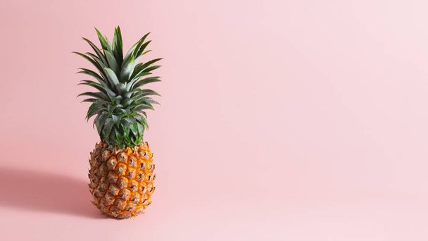 ananas fresco frutta tropicale di stagione su sfondo rosa e uno spazio vuoto per l'inserimento di testo - Foto, immagini