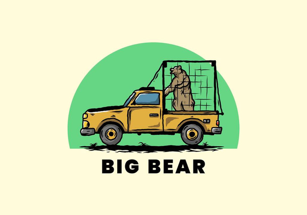 Illustration of a Big bear in cage on car - Vector, Image