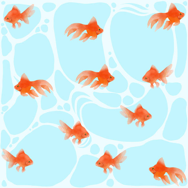 Material del patrón con un motivo de pez dorado - Foto, imagen