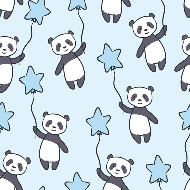 Leuke panda illustratie, naadloze vector patroon, herhalen achtergrond - Vector, afbeelding