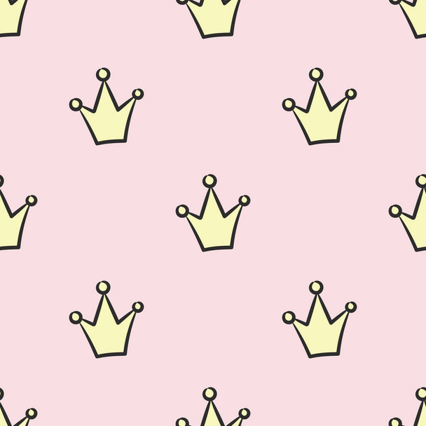 Cute crown pattern, vector repeat background - Vektor, obrázek