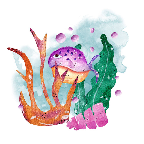 Watercolor under the sea illustration, perfect to use on the web or in print - Photo, Image