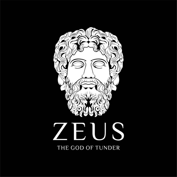 Statue de vieil homme grecque antique de vecteur de visage de Zeus avec la conception de logo de barbe et de moustache - Vecteur, image