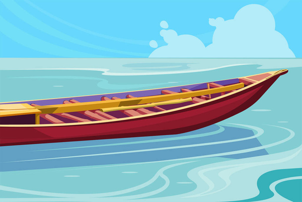 Векторний дизайн традиційного рибальського човна на блакитній воді
 - Вектор, зображення