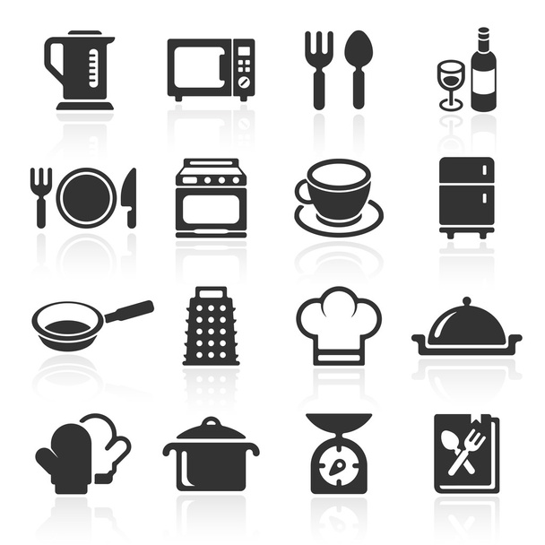 Kitchen and cooking icons white. Vector - Vector, Image
