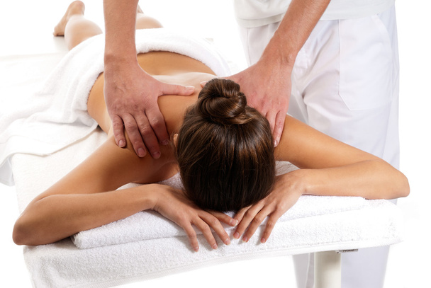 bis zur Unkenntlichkeit Frau erhalten Massage entspannen Behandlung Nahaufnahme von männlichen h - Foto, Bild