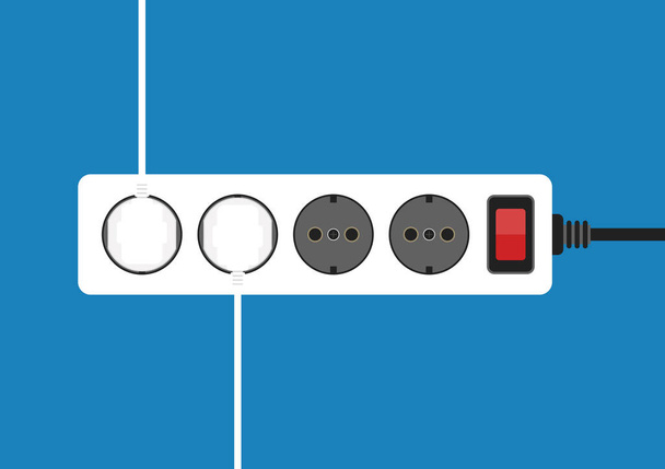 Plug vector. Outlet vector. Power strip safety, short circuit from full plug in 5-outlet power strip. Dangerous from short circuit peripheral. - Vector, Image