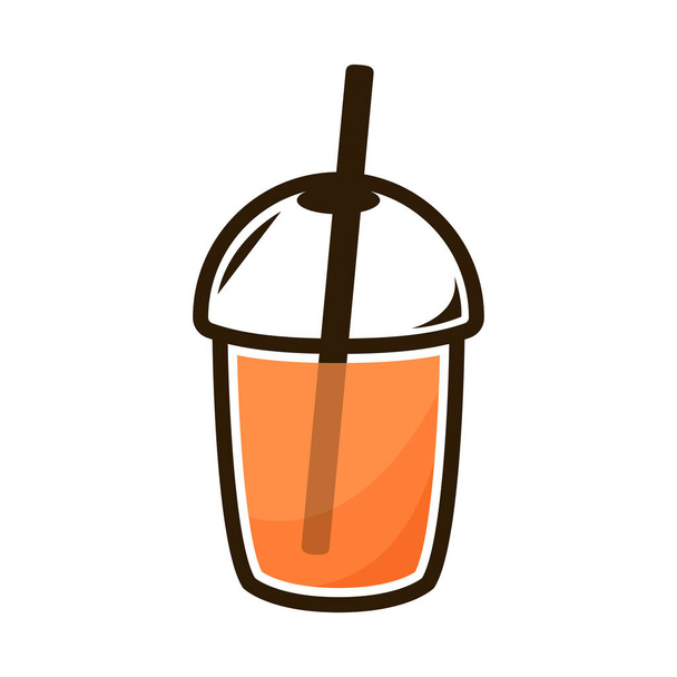 Té tailandés helado en una taza aislada sobre fondo blanco. Diseño del logotipo del té tailandés helado. - Vector, imagen