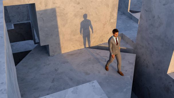 homme d'affaires dans un labyrinthe jeu de succès liberté labyrinthe problèmes et solutions illustration 3D - Photo, image