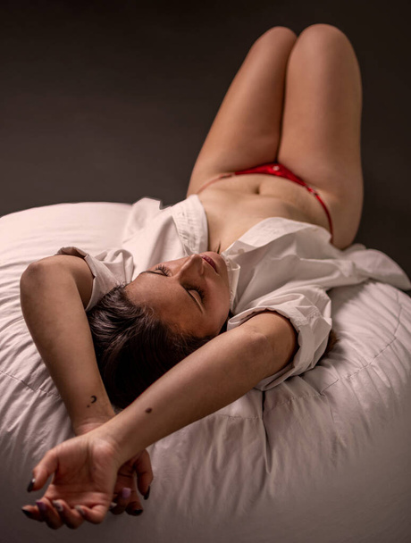 Closeup photo of beautiful woman nude body isolated on white background - Photo, Image