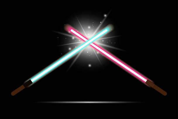 Laser swords on black background. Fight night. Vector illustration. stock image. EPS 10. - Vector, Image