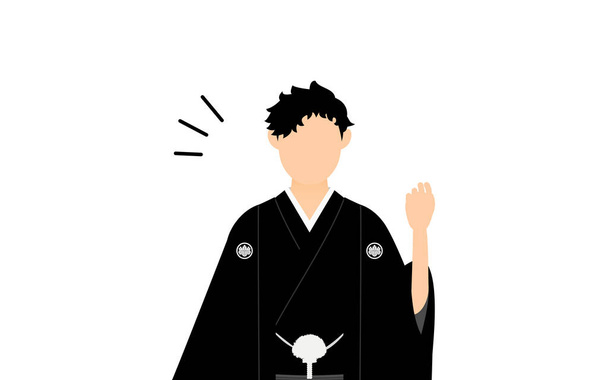 Un homme en kimono, portant un hakama crêpé, pose des tripes - Vecteur, image