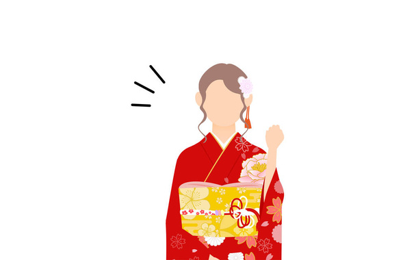 Μια γυναίκα με κιμονό, φορώντας ένα φουρισόντ (μακρυμάνικο κιμονό) χτύπησε μια στάση των εντέρων - Διάνυσμα, εικόνα