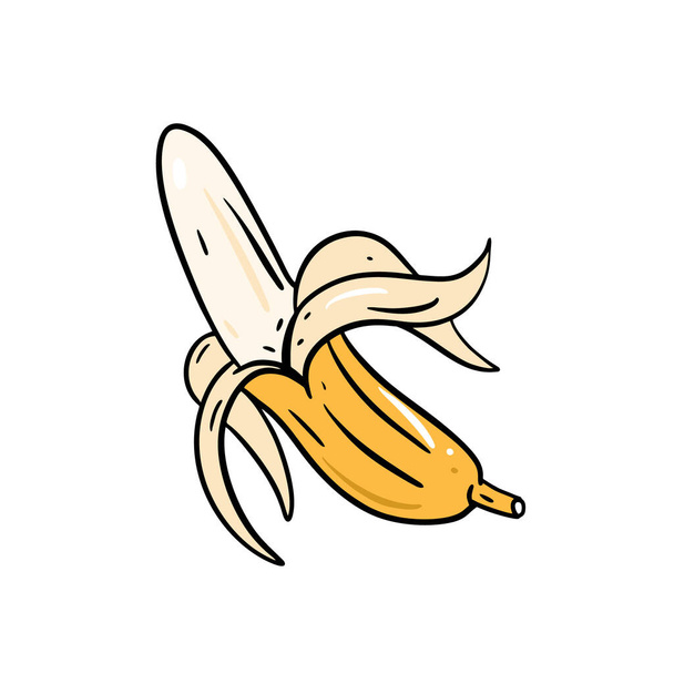 Banana inteira. Frutas alimentares coloridas. Desenho à mão arte vetorial estilo esboço. Ilustração do doodle. - Vetor, Imagem