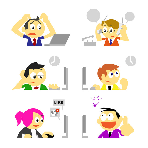 Podnikatelé a různé chování v úřadu - Vektor, obrázek