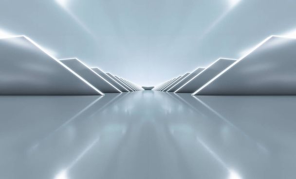 Elegant white futuristic light and reflection triangle wall background. 3D rendering. - Photo, Image