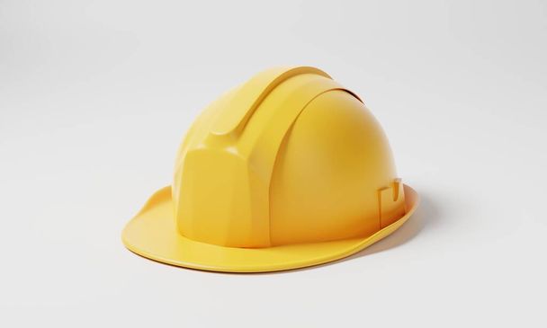 Желтый защитный шлем на белом фоне. Концепция бизнеса и строительства. 3D-рендеринг - Фото, изображение