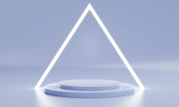 Minimális termék dobogós színpad háromszög gyűrű fény pasztell lila fehér színű és geometriai alakja bemutató háttér. Absztrakt háttér és jelenet sablon. 3D illusztráció renderelés - Fotó, kép