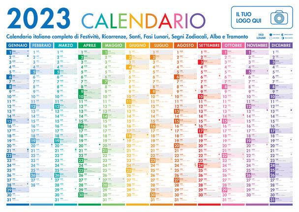2023 Italian Planner Calendar with Vertical Months on white background - Vektor, Bild