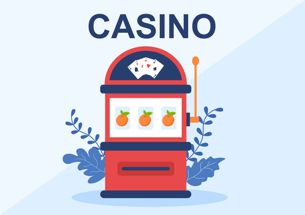 Casino Cartoon Illustration with Buttons, Slot Machine, Roulette, Poker Chips and Playing Cards for Gambling Style Design - Vector, Image
