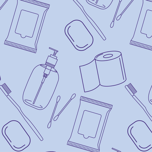produtos de higiene definir padrão de limpeza da saúde frascos papel higiênico - Vetor, Imagem