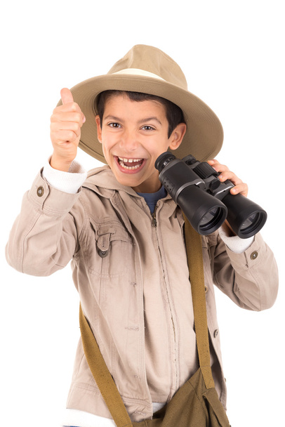 Niño con prismáticos jugando Safari
 - Foto, Imagen
