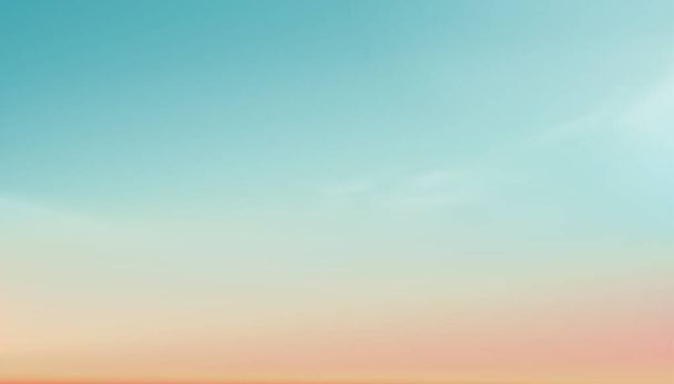 Pastellfarbener Himmel in blau, orange, pfirsich, hellgrün Hintergrund, Dramatische Dämmerungslandschaft mit Sonnenuntergang am Abend, Vektorhorizont Sonnenaufgang am Morgen Banner des Sonnenlichts für vier Jahreszeiten Hintergrund - Vektor, Bild