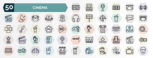 set of cinema web icons in outline style. thin line icons such as hd, movie award, award, tickets, parental guidance, dvd, cameraman, thumb up with star, image projector, film viewer icon. - Vektor, Bild