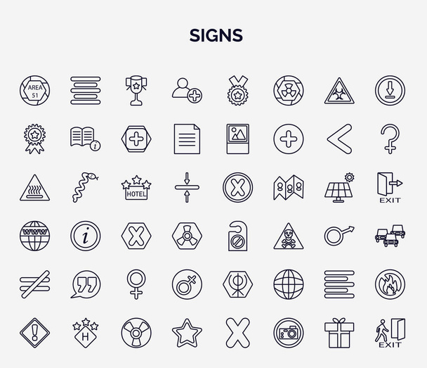 set of signs web icons in outline style. thin line icons such as area 51, up, premium badge, square hotel, not disturb, quotes, femenine, align right, favourite star icon. - Vector, imagen